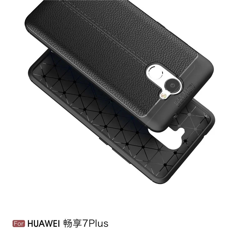 Litchi Skin TPU Case for Huawei Y7 Prime / Enjoy 7 Plus - Black