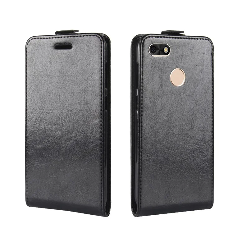 Crazy Horse Vertical Flip Card Holder Leather Case for Huawei P9 lite mini / Enjoy 7 / Y6 Pro (2017) - Black