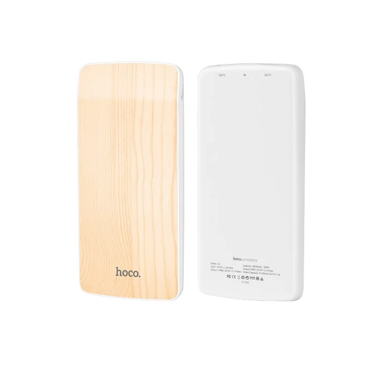 HOCO J5 Wooden 8000mAh Dual USB Power Bank External Backup Battery Charger - Pear Wood
