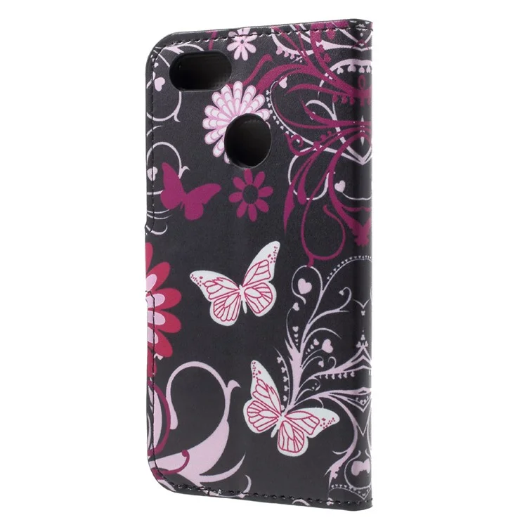 Patterned Leather Wallet Stand Case for Huawei P9 lite mini / Enjoy 7 / Y6 Pro (2017) - Butterfly and Flower