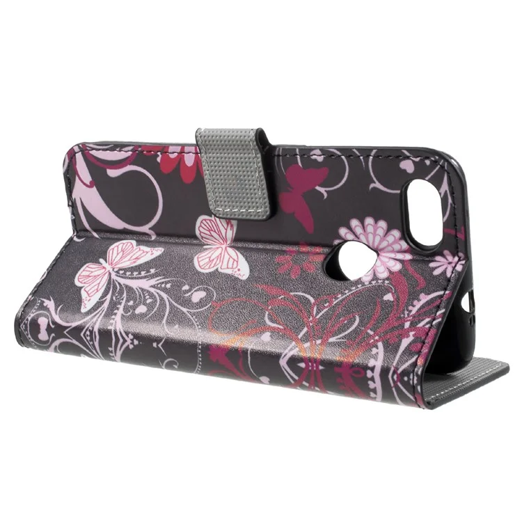 Patterned Leather Wallet Stand Case for Huawei P9 lite mini / Enjoy 7 / Y6 Pro (2017) - Butterfly and Flower