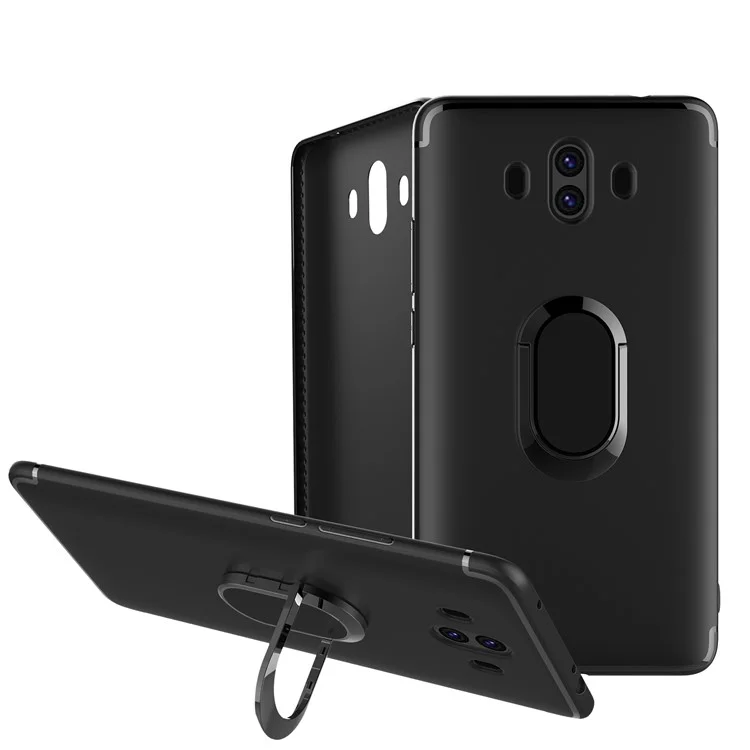Magnetic Finger Ring Kickstand Matte TPU Case for Huawei Mate 10 - Black