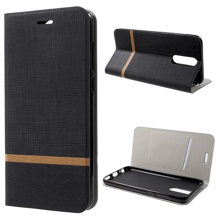 Contrast Color Steel Sheet Leather Stand Case with Card Holder for Huawei nova 2i / Maimang 6 / Mate 10 Lite - Black