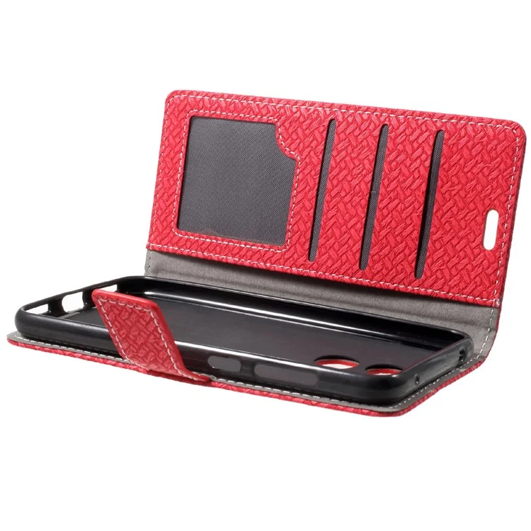 Woven Pattern Leather Wallet Casing for Huawei Honor 6C Pro / V9 Play - Red