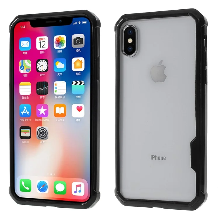 Drop-resistant Acrylic Hard Back Case for iPhone X - Black