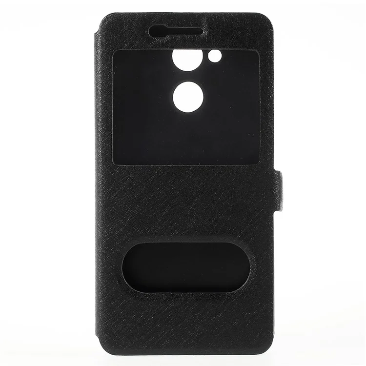 For Huawei Honor 6C Pro / V9 Play Silk Texture Dual Window Leather Phone Protection Cover - Black