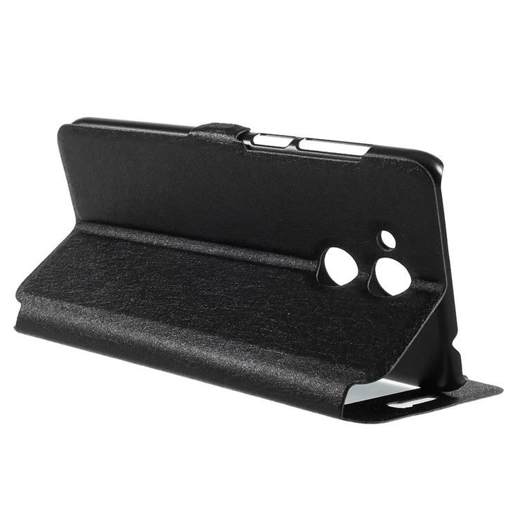 For Huawei Honor 6C Pro / V9 Play Silk Texture Dual Window Leather Phone Protection Cover - Black