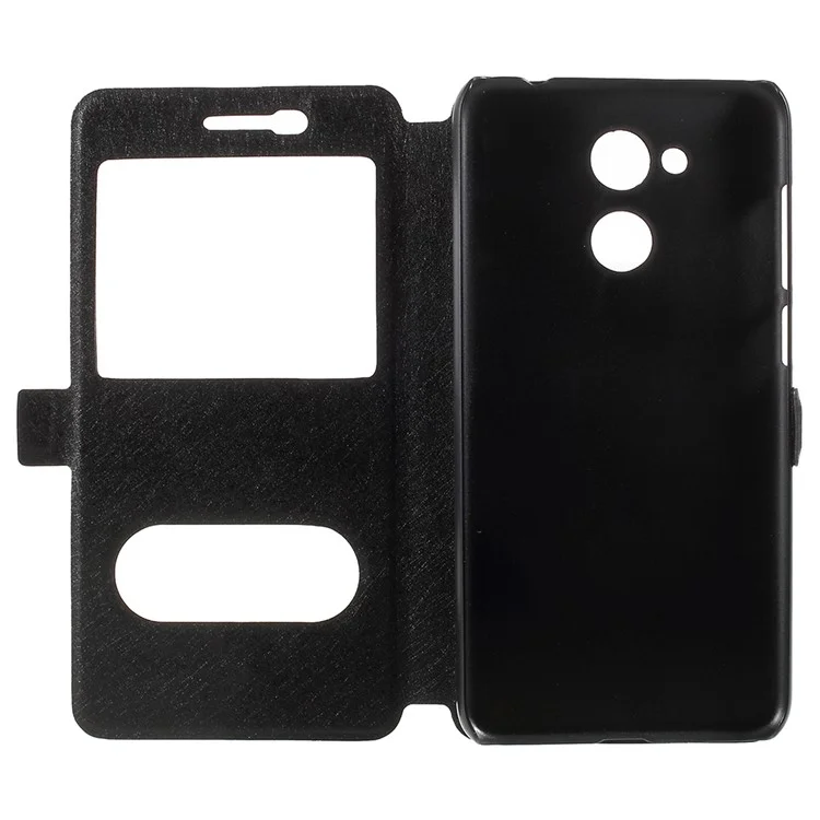 For Huawei Honor 6C Pro / V9 Play Silk Texture Dual Window Leather Phone Protection Cover - Black
