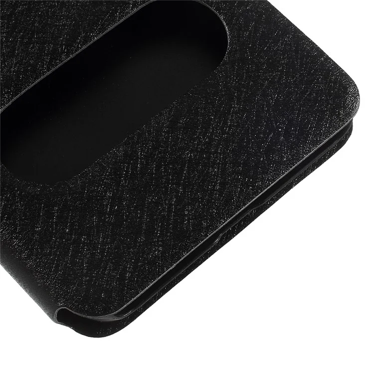 For Huawei Honor 6C Pro / V9 Play Silk Texture Dual Window Leather Phone Protection Cover - Black