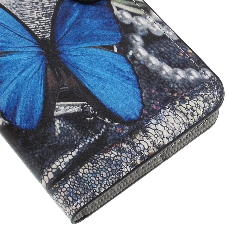 Pattern Printing Stand Wallet Leather Magnetic Case for Huawei Mate 10 Lite / nova 2i / Maimang 6 - Blue Butterfly