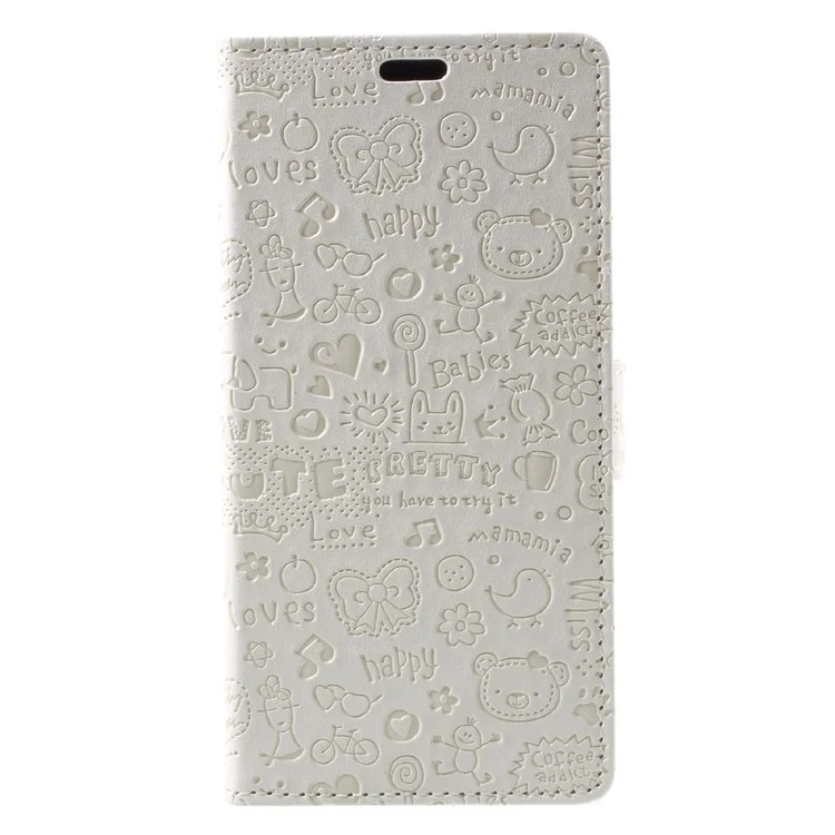 Cartoon Graffiti Stand Wallet Folio Leather Phone Case Shell for Huawei Honor 7X - White