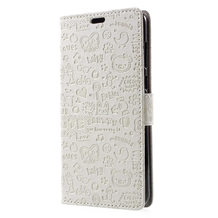 Cartoon Graffiti Stand Wallet Folio Leather Phone Case Shell for Huawei Honor 7X - White