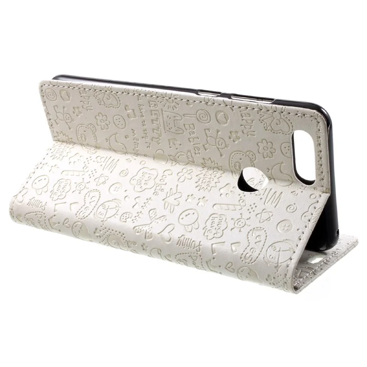 Cartoon Graffiti Stand Wallet Folio Leather Phone Case Shell for Huawei Honor 7X - White