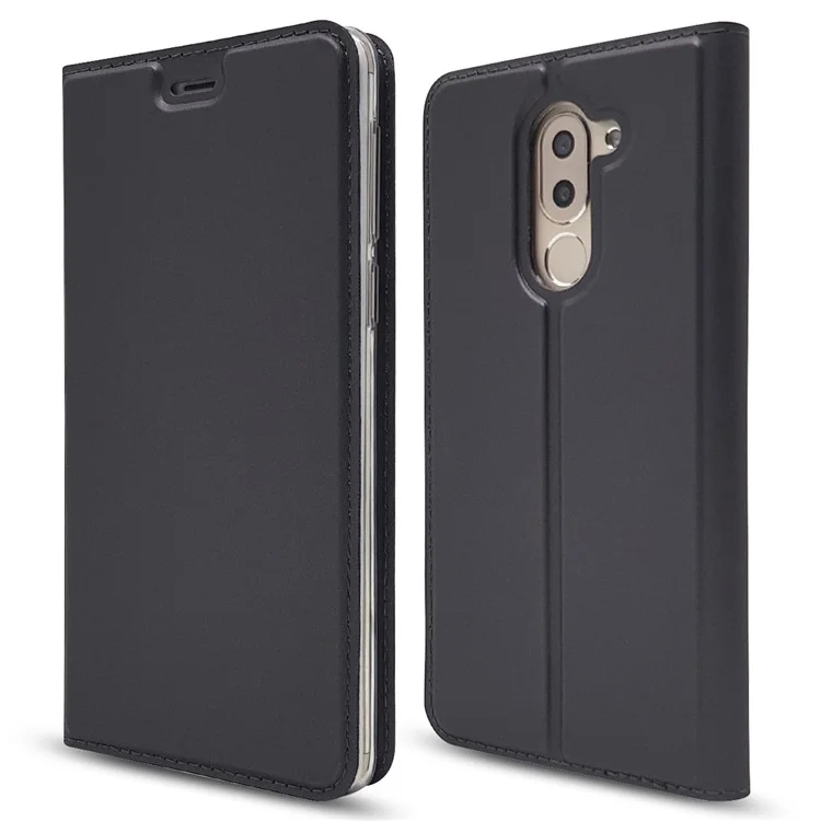 Auto-absorbed Magnetic Leather Card Holder Phone Shell for Huawei Honor 6x (2016) - Black