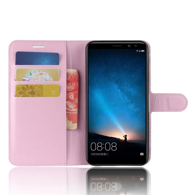 Litchi Skin Magnetic Leather Stand Caso Para Huawei Mate 10 Lite / Nova 2i / Maimang 6 - Rosa