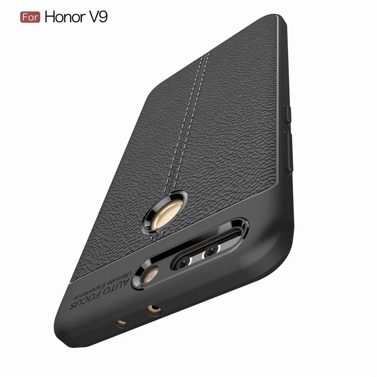 Litchi Skin PU Leather Skin TPU Back Cover for Huawei Honor 8 Pro/Honor V9 - Black