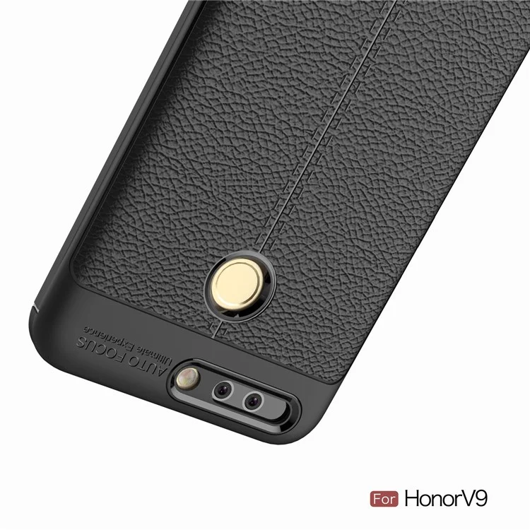 Litchi Skin PU Leather Skin TPU Back Cover for Huawei Honor 8 Pro/Honor V9 - Black