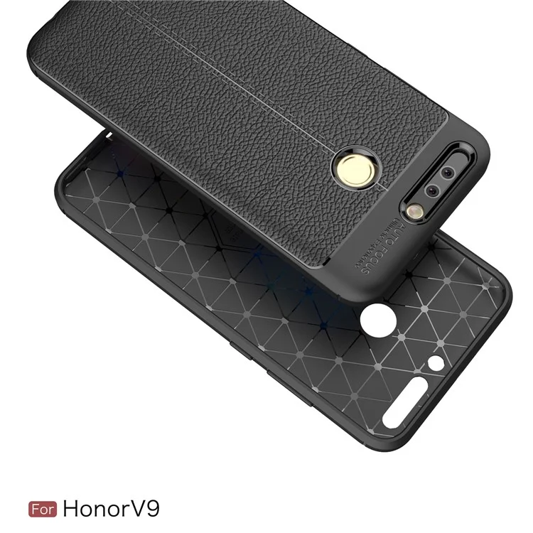 Litchi Skin PU Leather Skin TPU Back Cover for Huawei Honor 8 Pro/Honor V9 - Black
