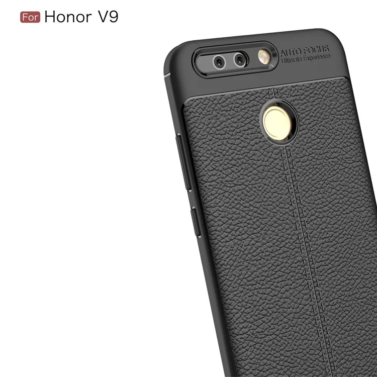 Litchi Skin PU Leather Skin TPU Back Cover for Huawei Honor 8 Pro/Honor V9 - Black