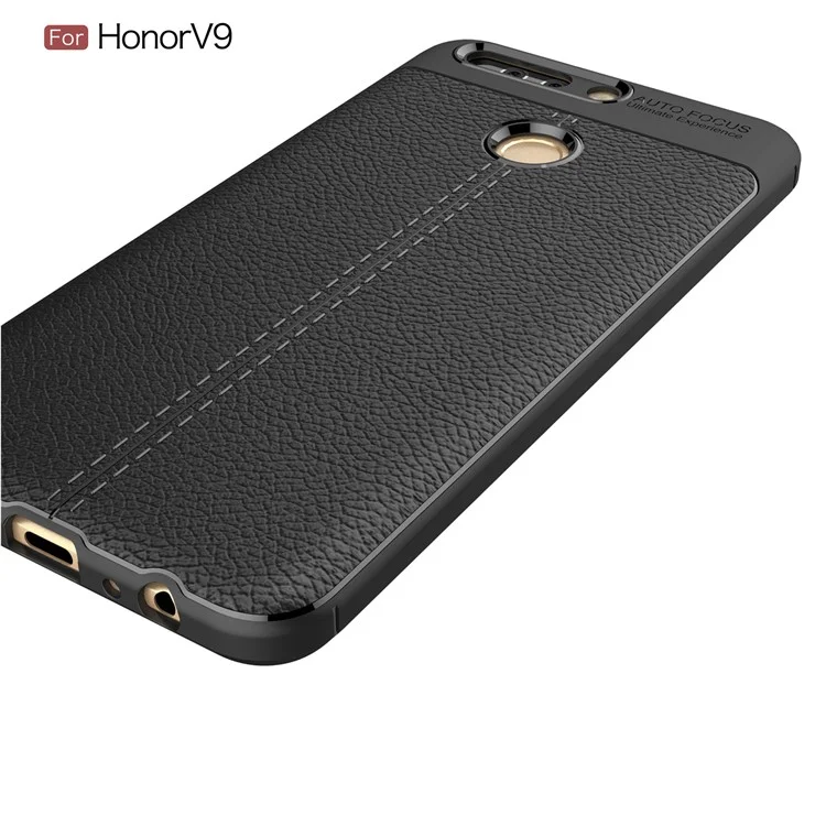 Litchi Skin PU Leather Skin TPU Back Cover for Huawei Honor 8 Pro/Honor V9 - Black