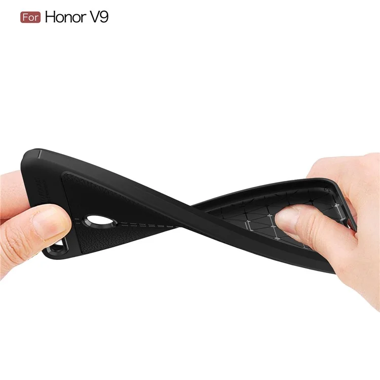 Litchi Skin PU Leather Skin TPU Back Cover for Huawei Honor 8 Pro/Honor V9 - Black