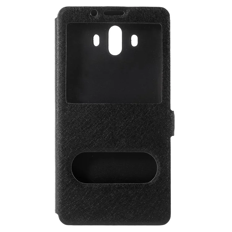 Dual View Window Silk Texture Leather Stand Case for Huawei Mate 10 - Black