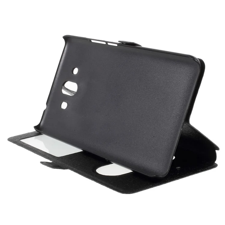 Dual View Window Silk Texture Leather Stand Case for Huawei Mate 10 - Black