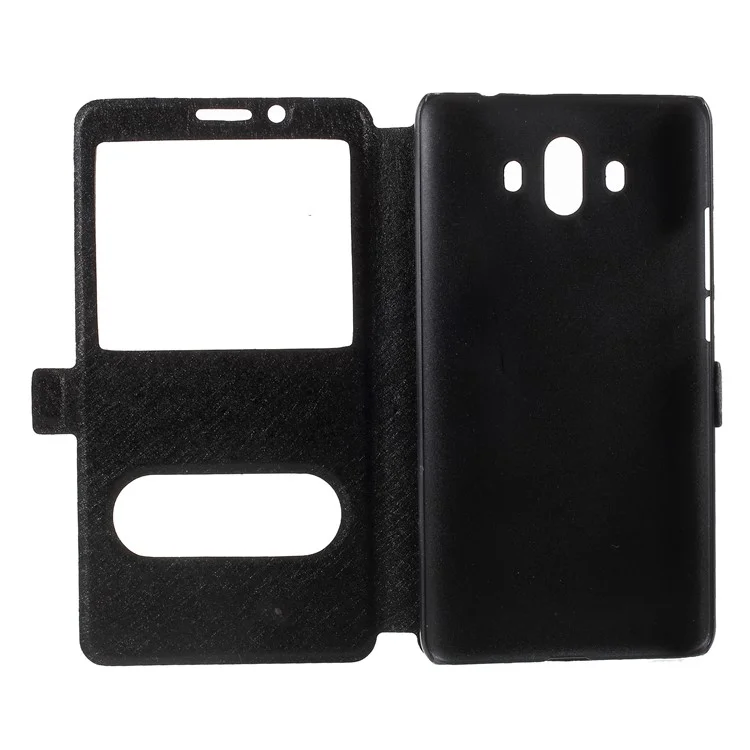 Dual View Window Silk Texture Leather Stand Case for Huawei Mate 10 - Black