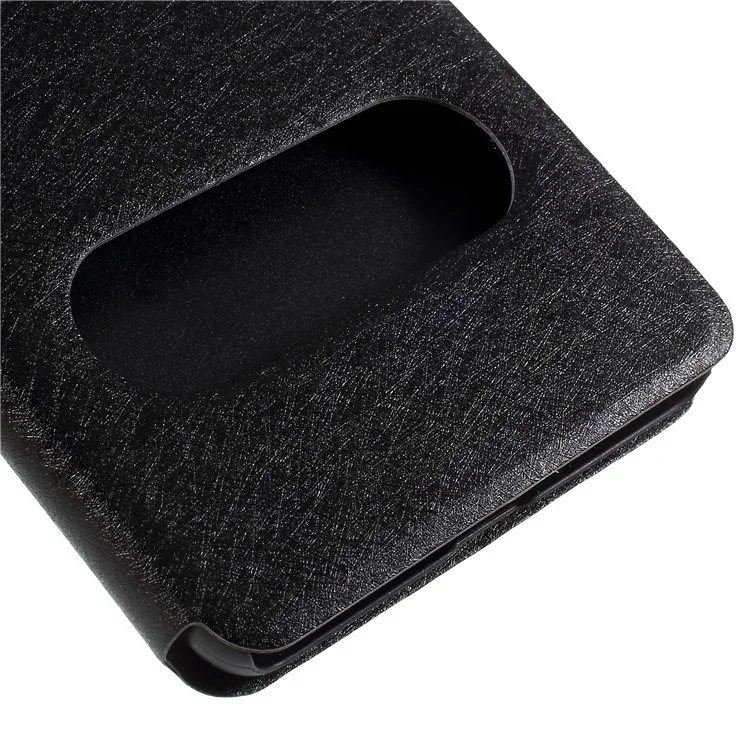 Dual View Window Silk Texture Leather Stand Case for Huawei Mate 10 - Black