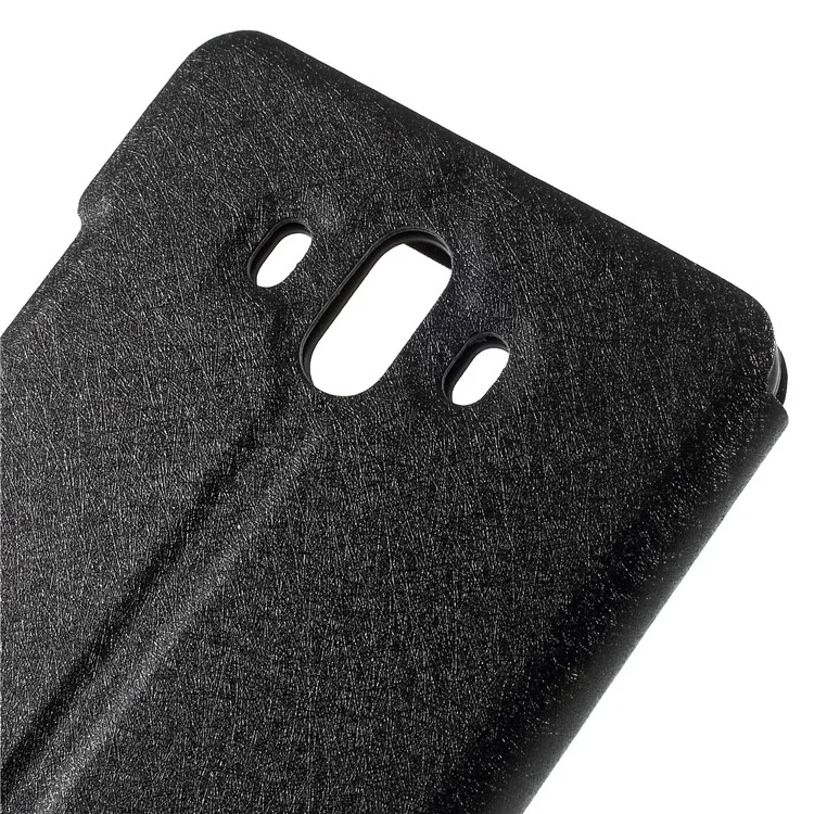 Dual View Window Silk Texture Leather Stand Case for Huawei Mate 10 - Black