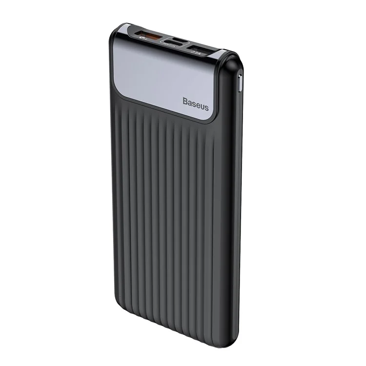 BASEUS Thin Portable QC3.0 10000mAh Type-C + Micro USB Dual-input Power Bank - Black
