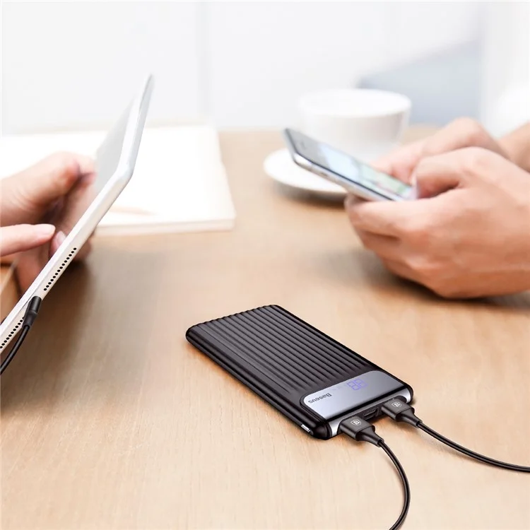 BASEUS Thin Portable QC3.0 10000mAh Type-C + Micro USB Dual-input Power Bank - Black