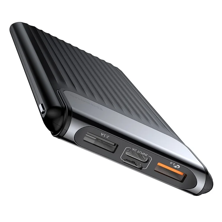 BASEUS Thin Portable QC3.0 10000mAh Type-C + Micro USB Dual-input Power Bank - Black