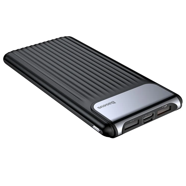 BASEUS Thin Portable QC3.0 10000mAh Type-C + Micro USB Dual-input Power Bank - Black