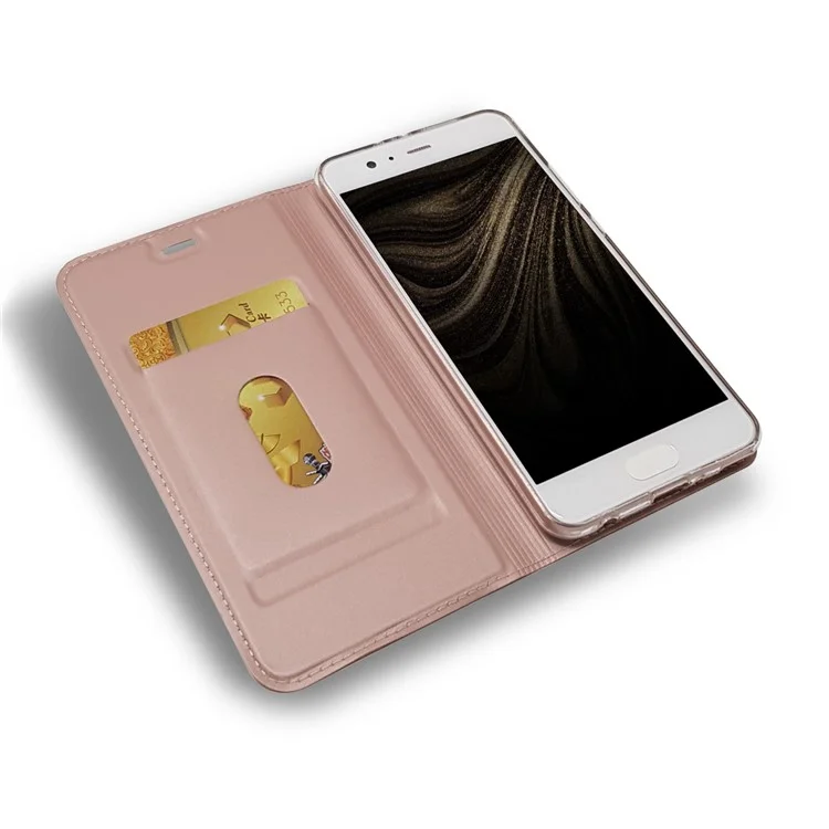 Magnetic Stand Leather Phone Case with Card Slot for Huawei P10 - Rose Gold