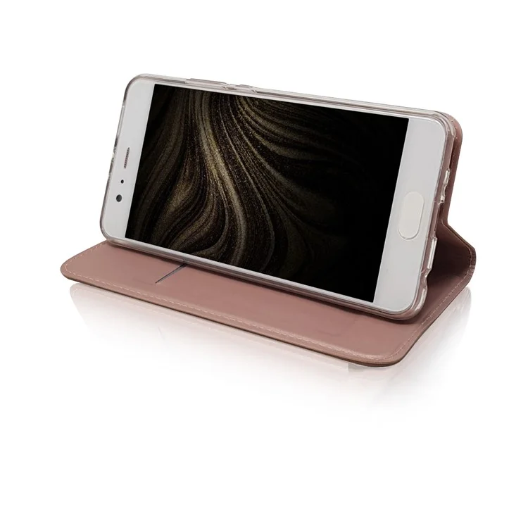 Magnetic Stand Leather Phone Case with Card Slot for Huawei P10 - Rose Gold