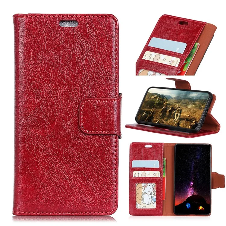 Textured Split Leather Stand Phone Casing for Huawei Mate 10 Pro - Red