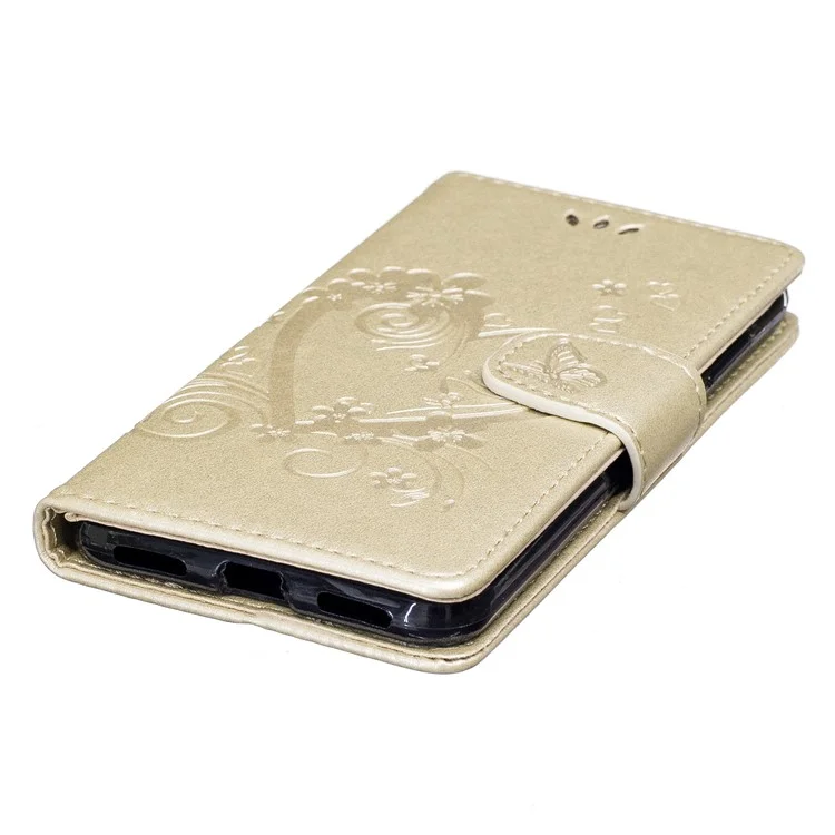 Imprinted Loving Heart Leather Wallet Shell for Huawei P8 Lite (2017) / Honor 8 Lite - Gold