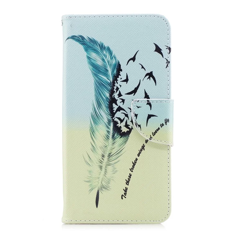 Pattern Printing PU Leather Wallet Stand Phone Case for Huawei Honor 7X - Feather and Birds