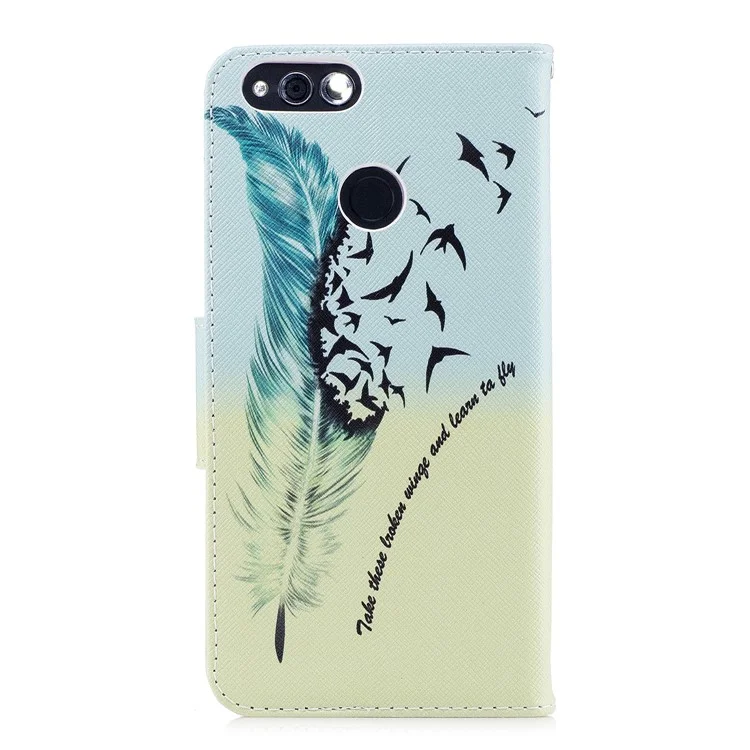 Pattern Printing PU Leather Wallet Stand Phone Case for Huawei Honor 7X - Feather and Birds