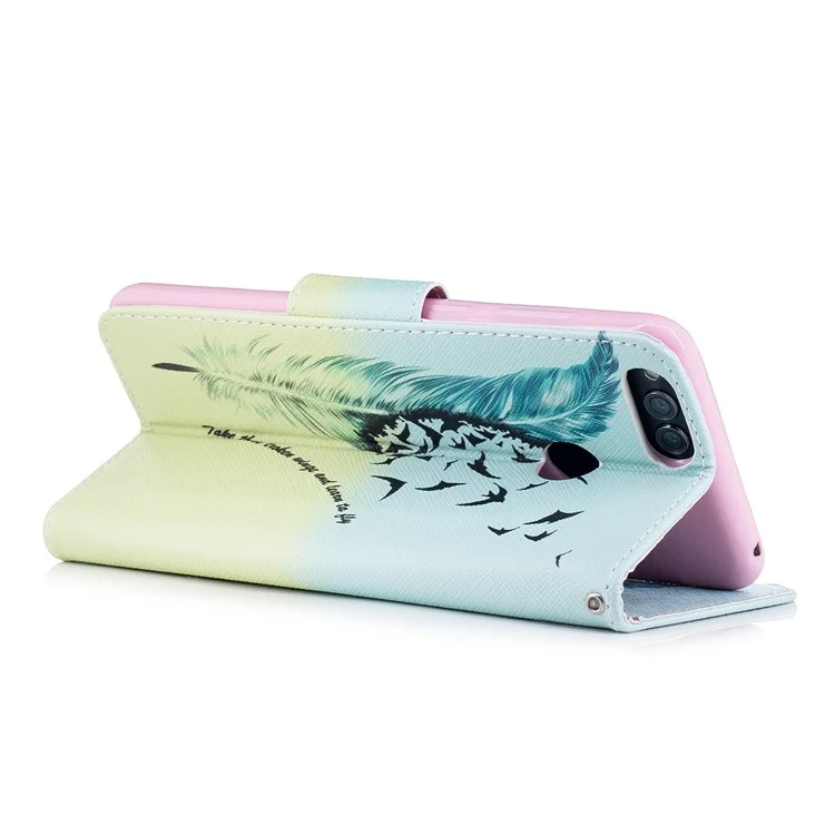 Pattern Printing PU Leather Wallet Stand Phone Case for Huawei Honor 7X - Feather and Birds