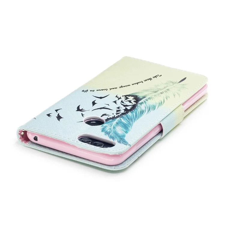 Pattern Printing PU Leather Wallet Stand Phone Case for Huawei Honor 7X - Feather and Birds