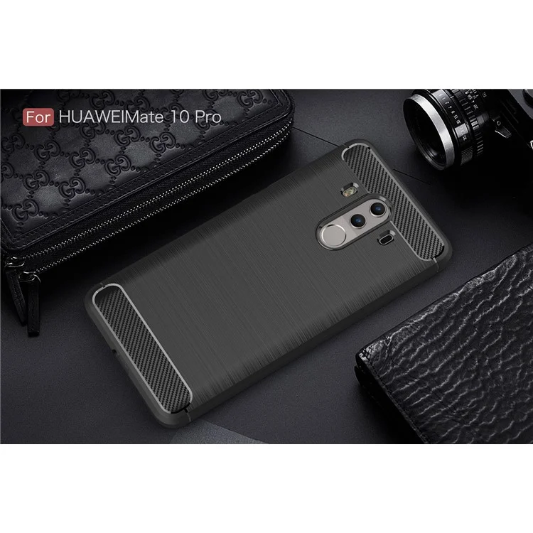 Carbon Fiber Texture Brushed TPU Back Case for Huawei Mate 10 Pro - Black