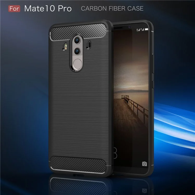 Carbon Fiber Texture Brushed TPU Back Case for Huawei Mate 10 Pro - Black