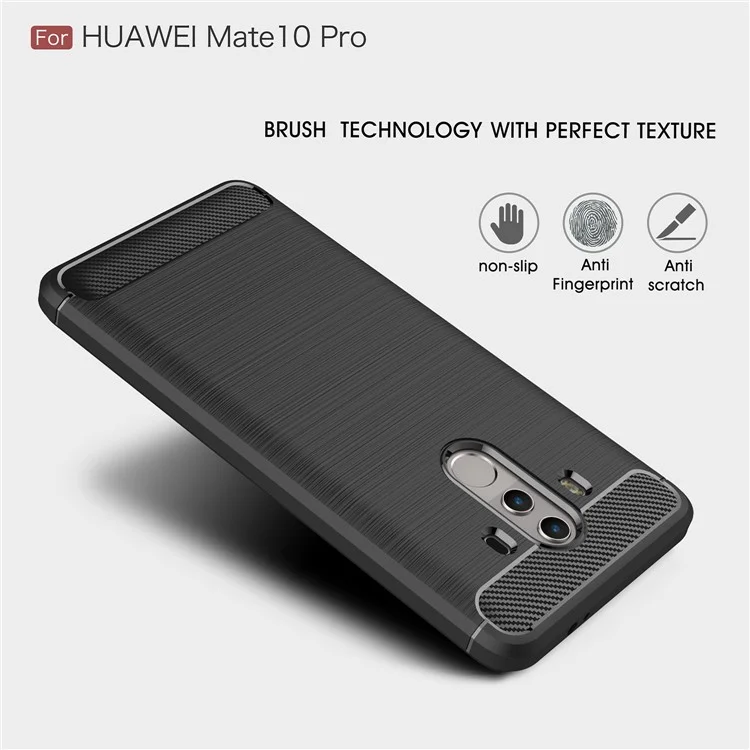 Carbon Fiber Texture Brushed TPU Back Case for Huawei Mate 10 Pro - Black