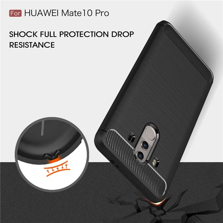 Carbon Fiber Texture Brushed TPU Back Case for Huawei Mate 10 Pro - Black