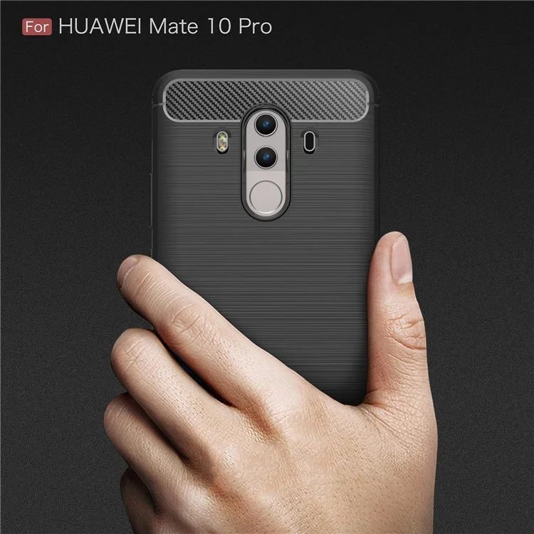 Carbon Fiber Texture Brushed TPU Back Case for Huawei Mate 10 Pro - Black