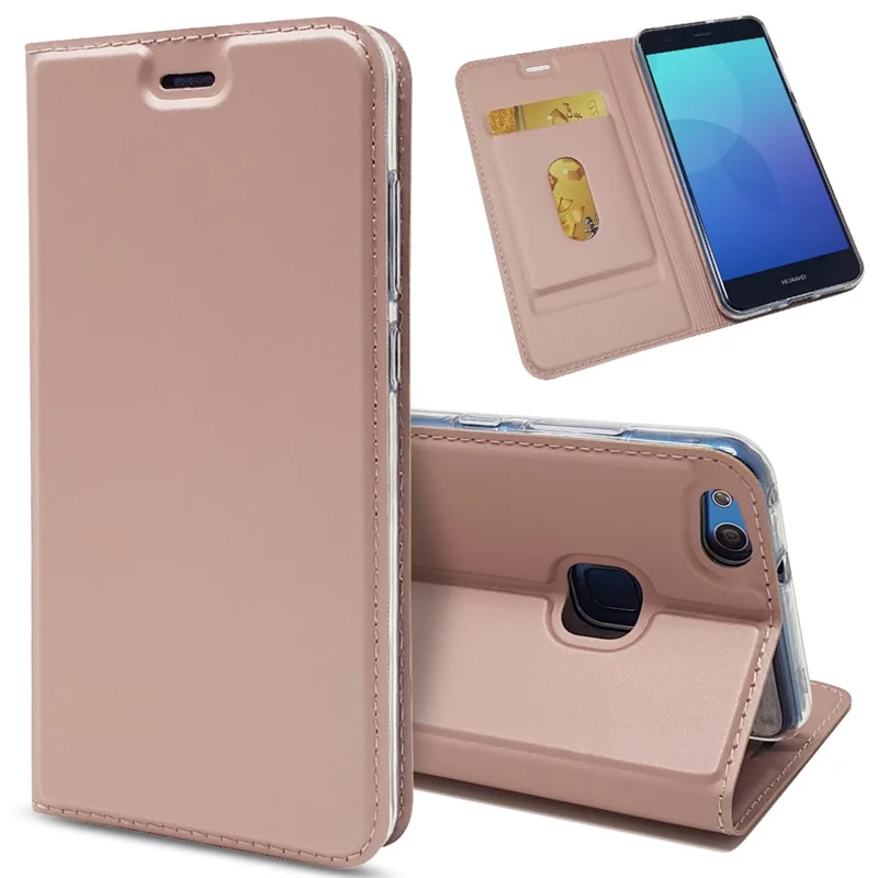 Auto-absorbed Magnetic Leather Stand Flip Cover for Huawei P10 Lite - Rose Gold