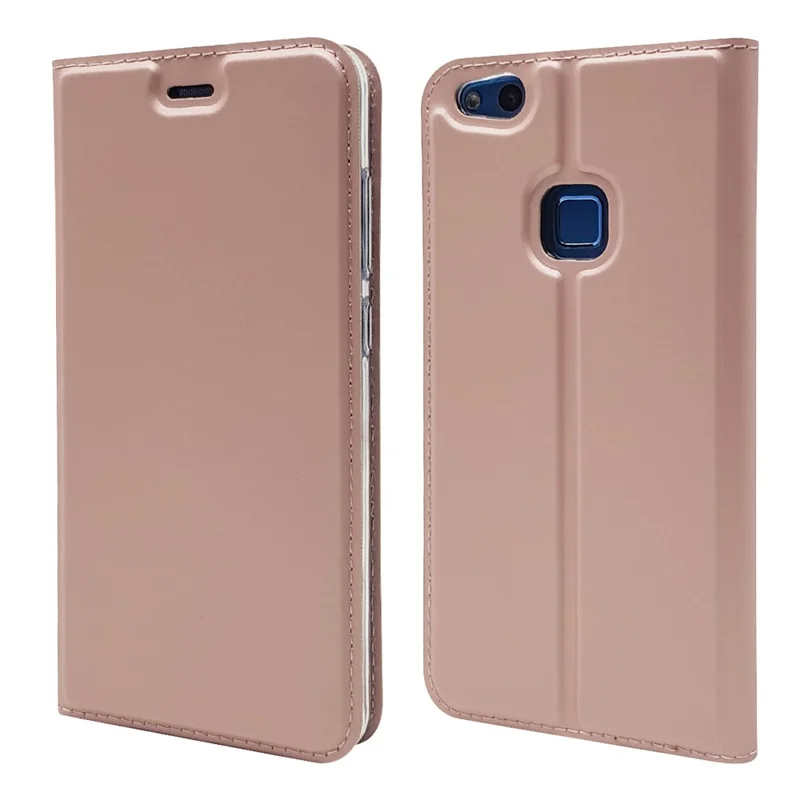 Auto-absorbed Magnetic Leather Stand Flip Cover for Huawei P10 Lite - Rose Gold