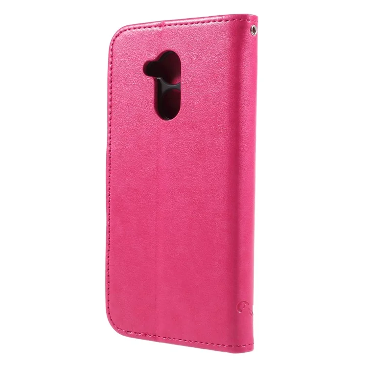 Imprint Butterfly and Flower Stand Wallet Leather Case for Huawei Honor 6A / 5C pro - Rose